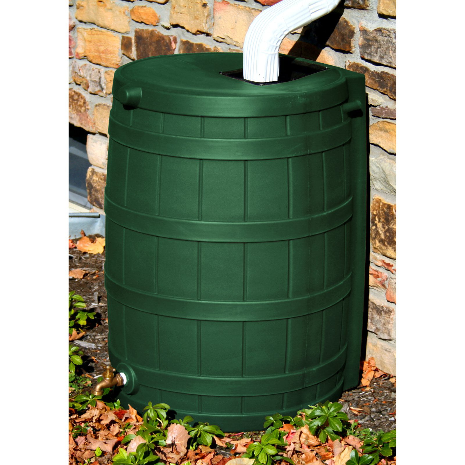 Good Ideas 50 Gallon Rain Wizard Flat Back Rain Barrel， Green