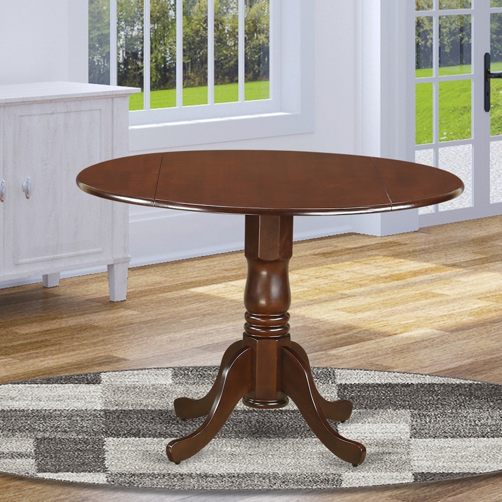 East West Furniture Dublin Kitchen Dining Table   a Round Wooden Table Top with Dropleaf   Pedestal Base  (Finish Options)