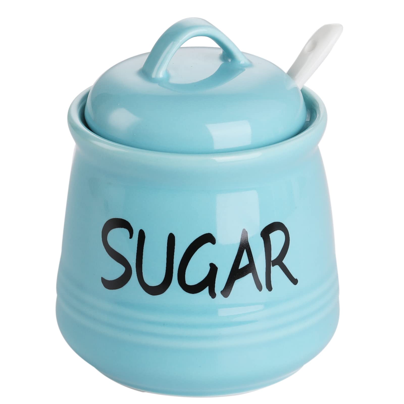 HAOTOP Porcelain Sugar Bowl with Lid and Spoon 12oz (Turquoise)