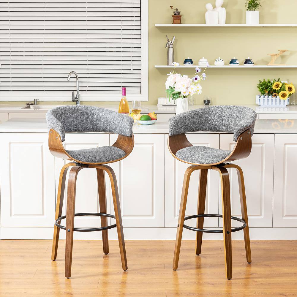 Glitzhome Mid-Century Modern Walnut Swivel Bar Stool (Set of 2) 2000900008