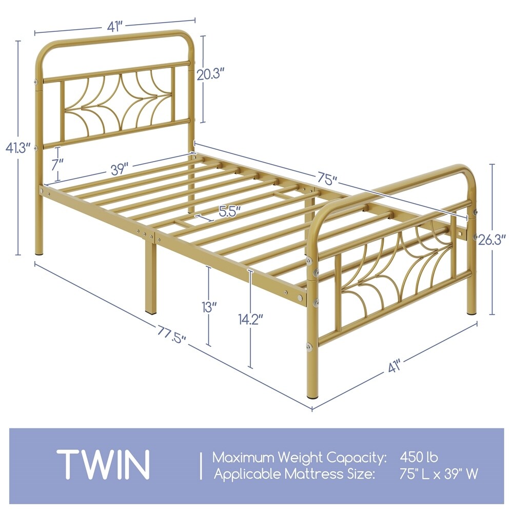 Yaheetech Modern Twin Size Metal Bed Frame with Sparkling Star Inspired Design Headboard and Footboard