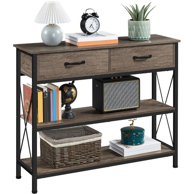 Yaheetech Minimalist 3 Tier Console Table With 2 drawers amp 2 shelves