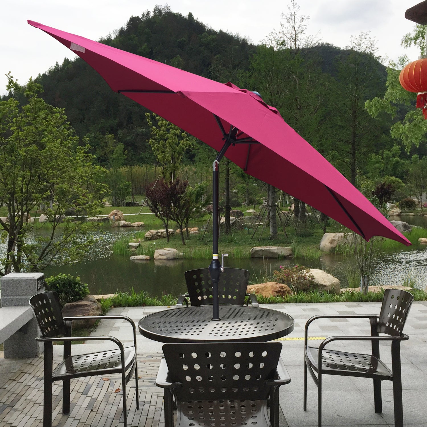 SUGIFT 9FT Patio Umbrella, Outdoor Umbrella with Push Button Tilt and Crank, Fade Resistant Water Proof Patio Table Umbrella,Burgundy