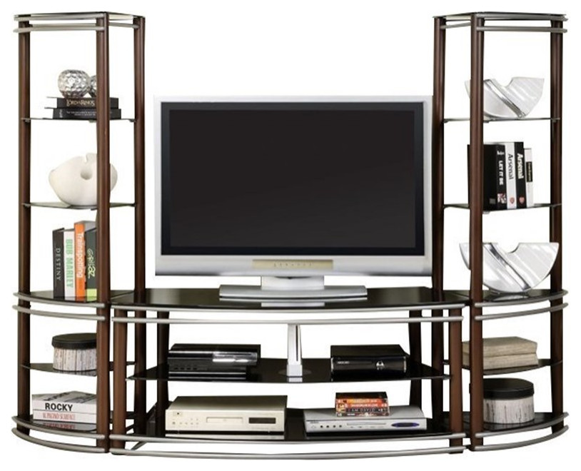 Bowery Hill 3 Piece Entertainment Center in Brown   Transitional   Entertainment Centers And Tv Stands   by Homesquare  Houzz