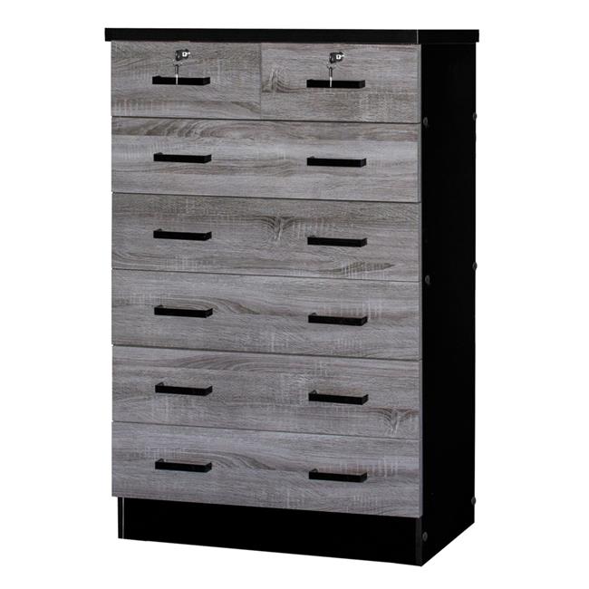 Better Home Products WC-7-GRY-BLK Cindy 7 Drawer Chest Wooden Dresser& Gray & Black