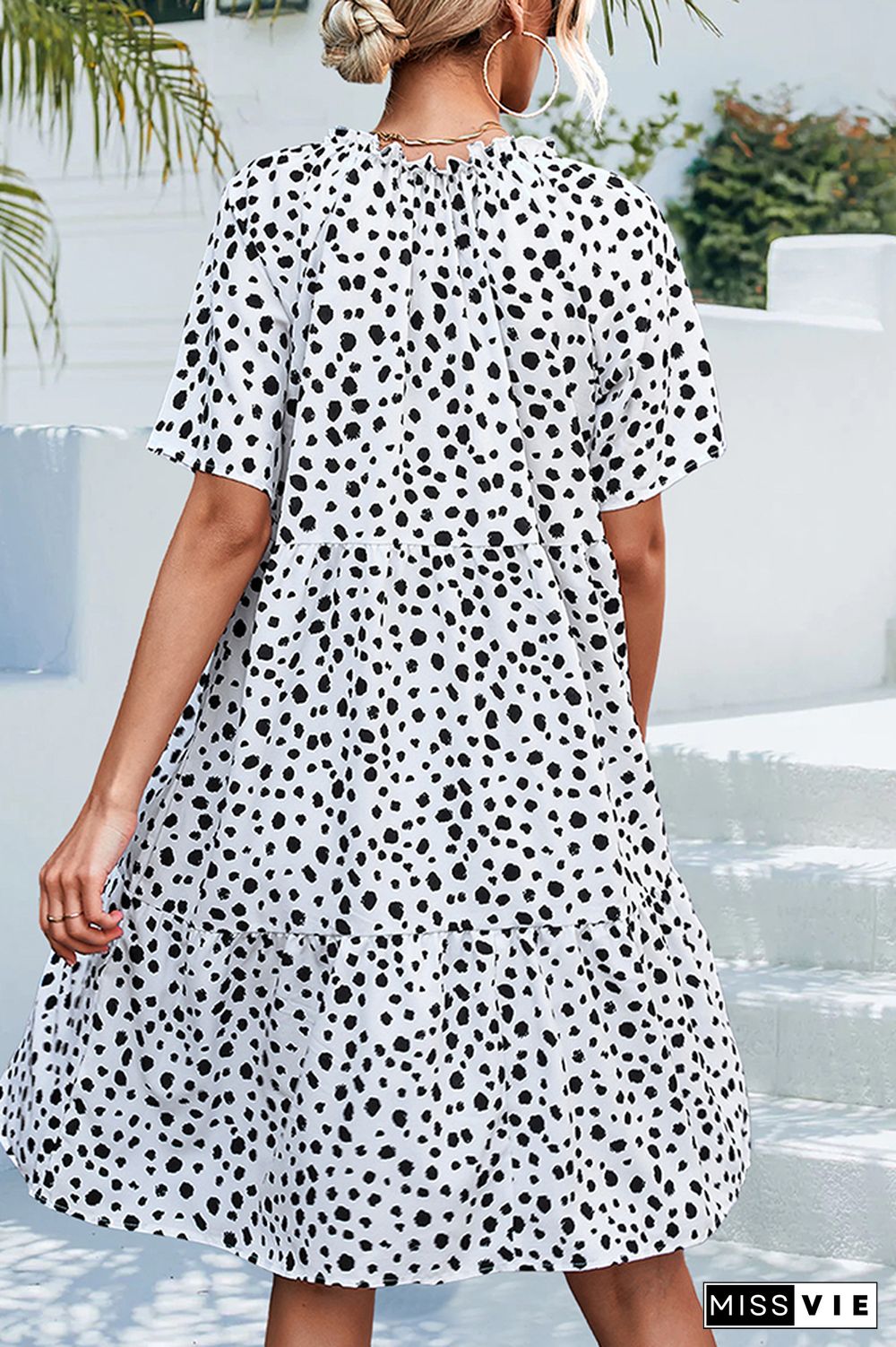 Ruffles Split Collar Leopard Print Button Shirt Dress