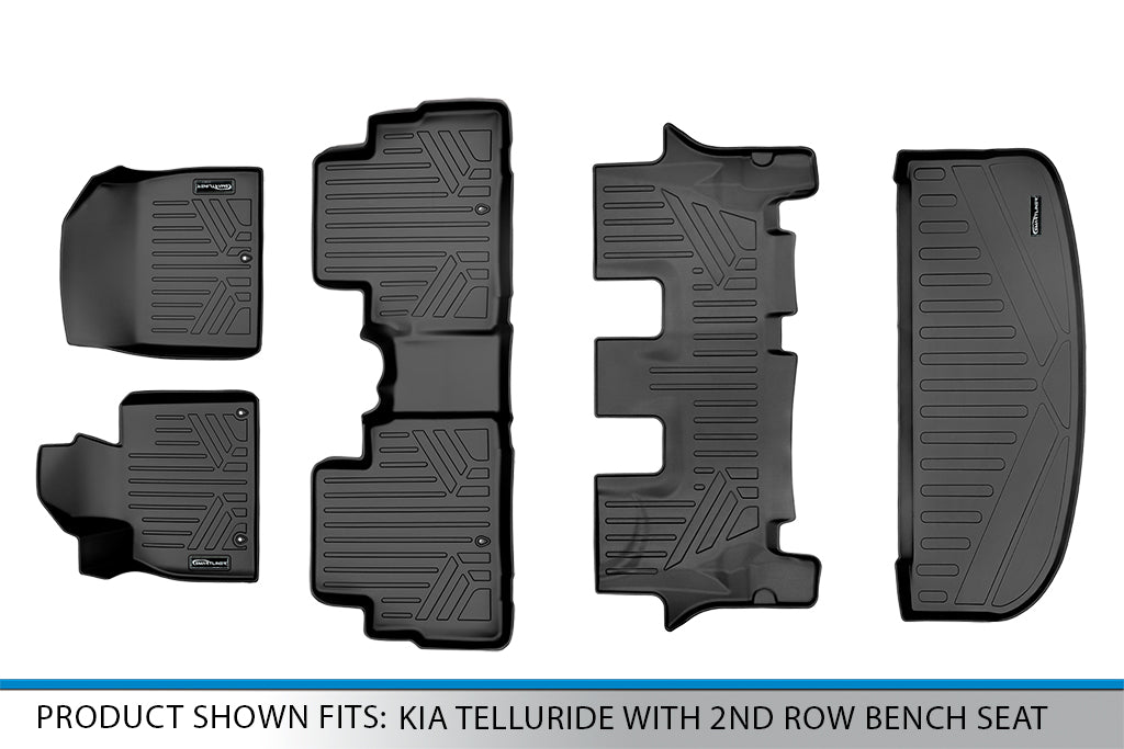 Smartliner SA0417-B0417-C0417-E0417 All Weather Custom Fit 3 Row Behind the Floor Mat and Cargo Liner Set with 2nd Row Bench or Bucket Seats with Center Console for 2020-2022 Kia Tellurideand#44; Black