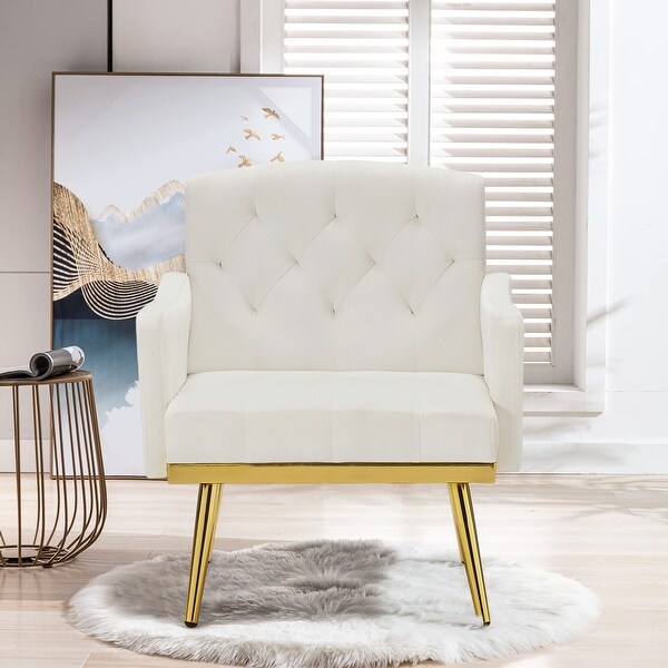 Velvet Accent Chair， Comfy Tufted Upholstered Armchair， Gold Legs - 28.7“W