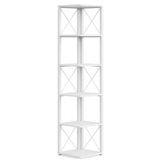 TRIBESIGNS WAY TO ORIGIN Jannelly 70.8 in. White Wood and Black Metal Frame 6 tier Radial Corner Shelves Bookcase Storage Rack Plant Stand HD-F1446-WZZ