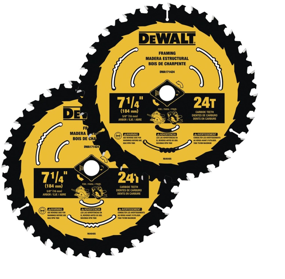 DEWALT 7-1/4-in 24T Saw Blades with ToughTrack tooth design， 2 pk