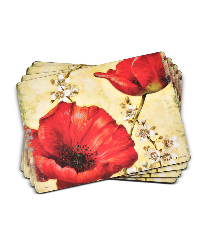 Pimpernel Red Poppy Blossoms Placemats Set of 4