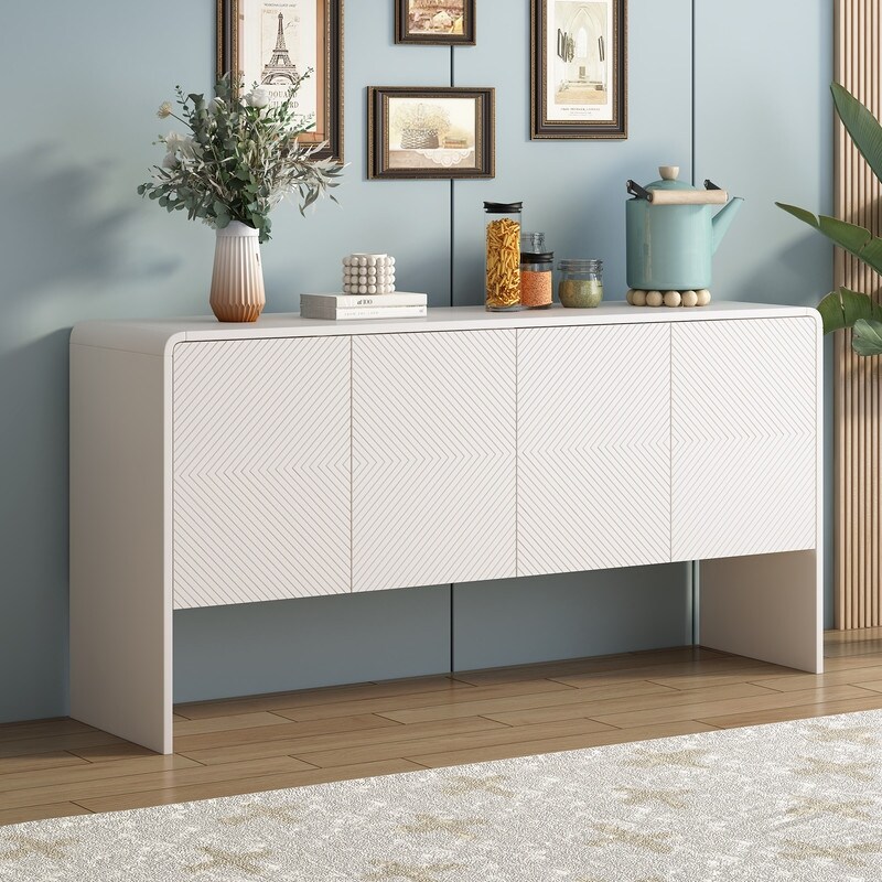 Modern Sideboard Buffet Storage Cabinet with with 4 Doors and Rebound Device  Kitchen Cupboard Console Cabinet for Living Room