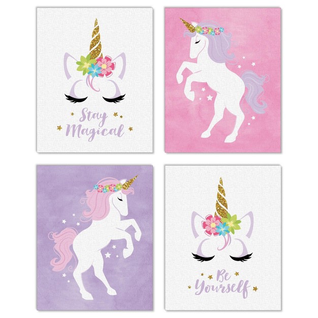 Big Dot Of Happiness Rainbow Unicorn Unframed Magical Unicorn Nursery And Kids Room Linen Paper Wall Art Set Of 4 Artisms 8 X 10 Inches