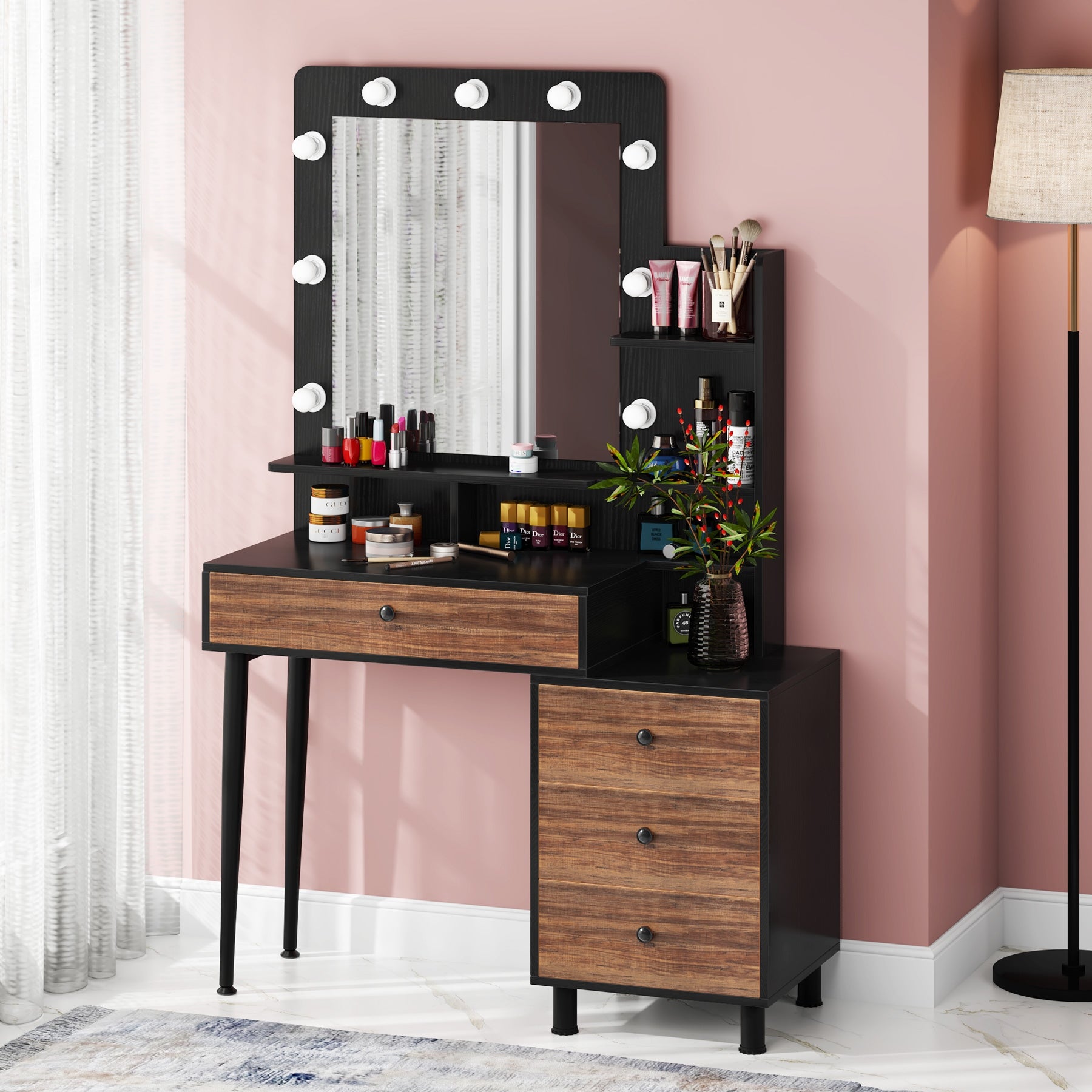 Tribesigns Vintage Makeup Dressing Table with Lighted Mirror