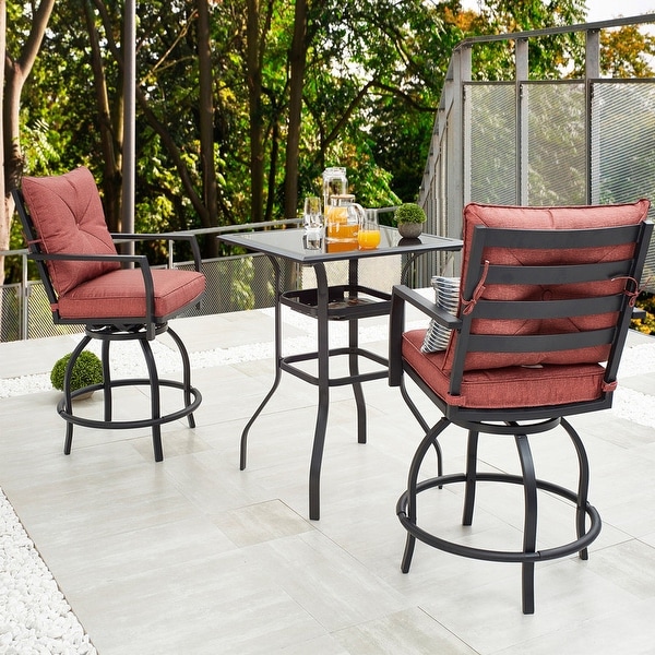 Patio Festival 3Piece Outdoor High Seating Bistro Set with Swivel Chairs and Table