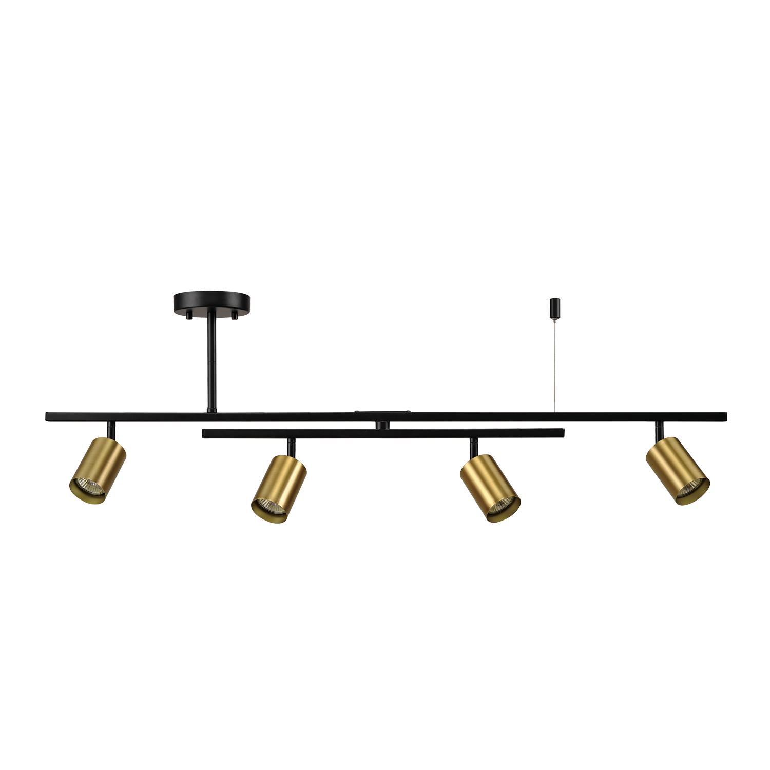 Globe Electric West Matte Black and Matte Brass 4-Light Track Lighting with Center Swivel Bar， 91000133