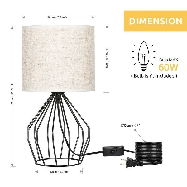 Set of 2 Metal Table Lamps Farmhouse Bedside Geometric Lamps - 7.1