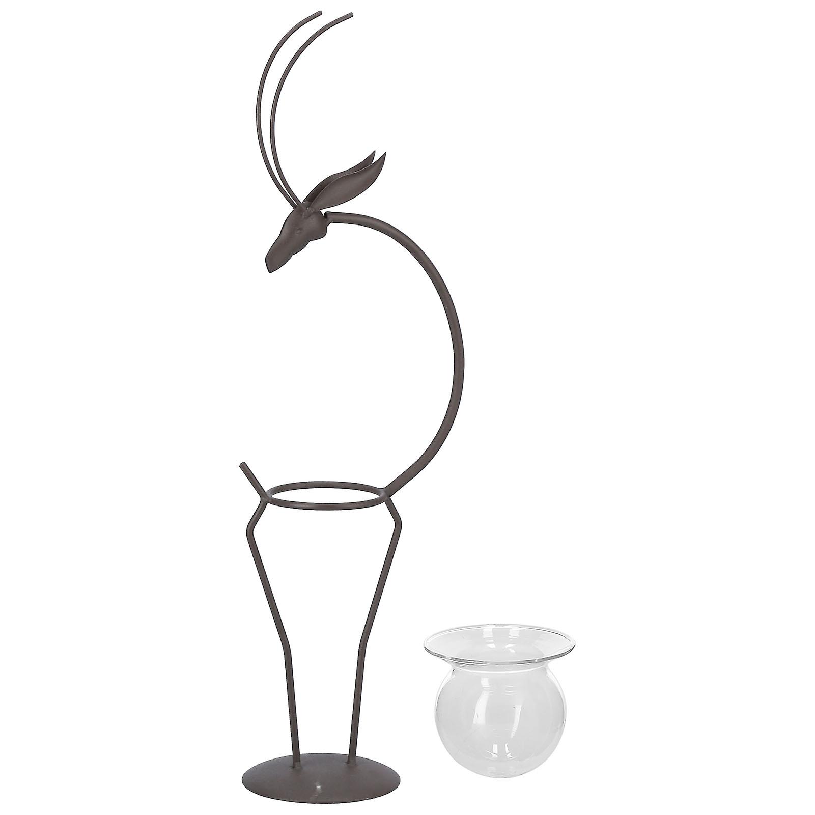 Deer Shape Wrought Iron Plant Stand Transparent Glass Hydroponic Plant Vase For Living Roomtype B