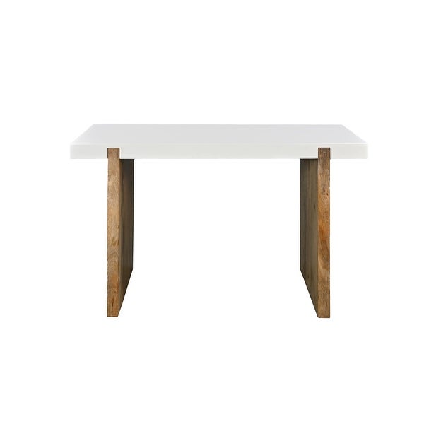 Kerry 48 Inch Rectangular Mango Wood Console Table， Sled Base， Glossy White， Natural Brown