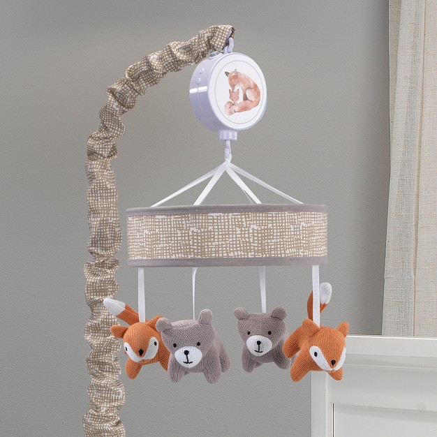 Lambs amp Ivy Painted Forest Gray beige Fox And Bear Baby Crib Musical Mobile