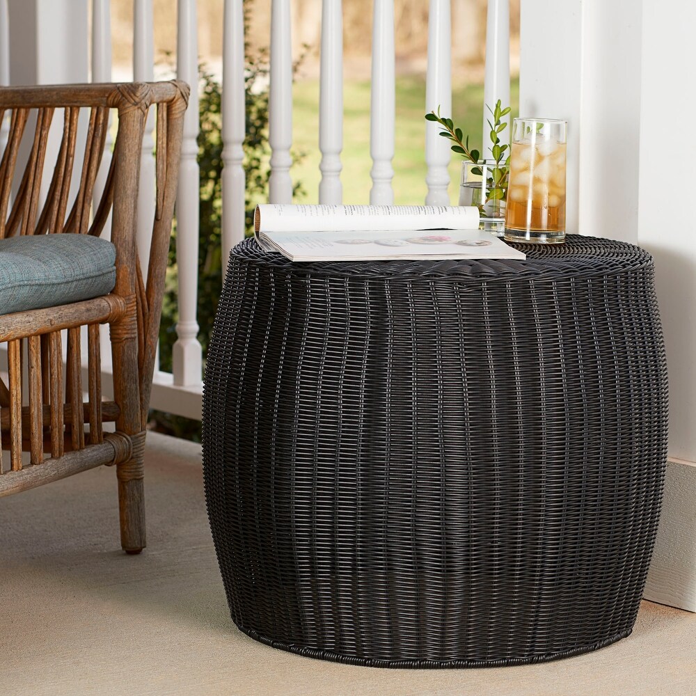 Handwoven Resin Barrel Side Table Storage Container