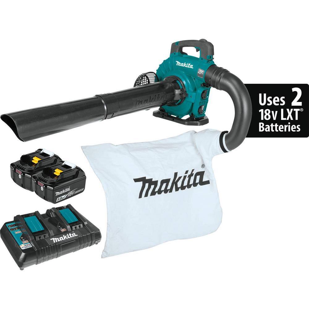 Makita 120 MPH 473 CFM 18V X2 (36V)LXT Brushless Leaf Blower Kit w Vac Attach Kit (5.0 Ah)wbonus 18V LXT Battery 5.0 Ah(2-Pk) XBU04PTV-BL1852