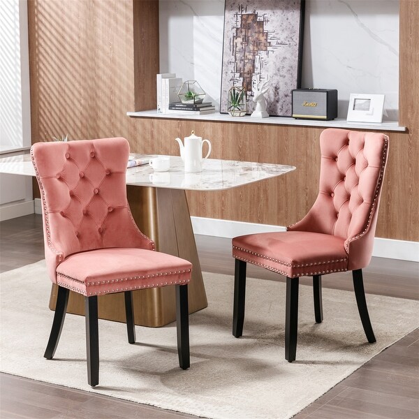 High-end Tufted Velvet Dining Chair with Wood Legs (Set of 2)