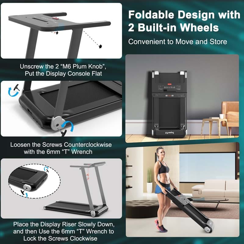 2.25HP Electric Folding Treadmill Smart APP Control Walking Running Machine with HD LED Display & Device Holder