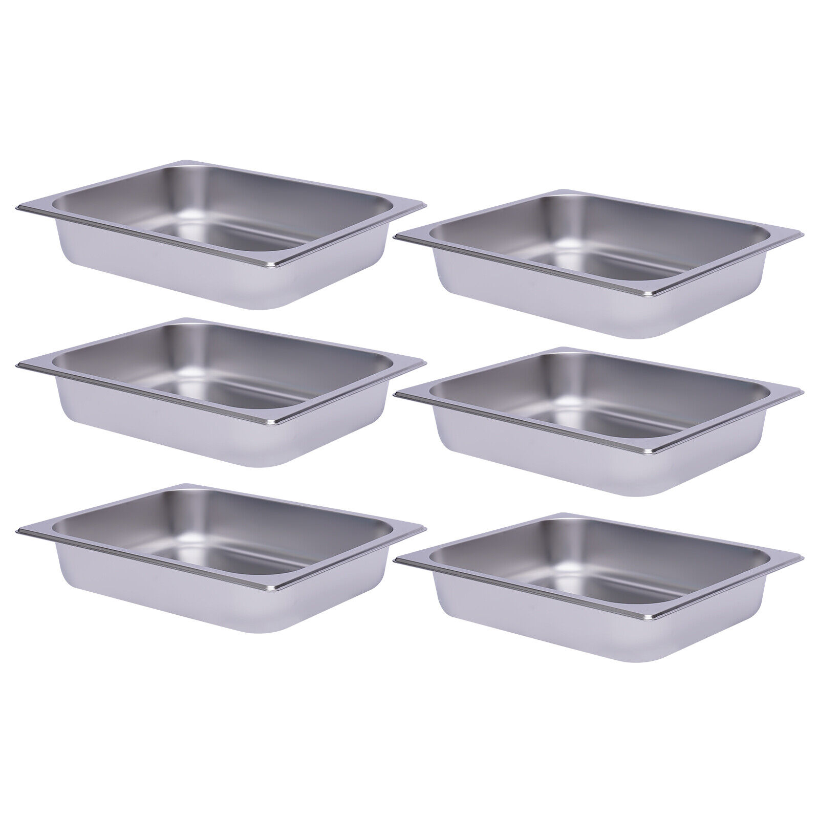 Miumaeov 6Pcs 2.36inch Deep Steam Table Pans 1/2 Size Restaurant Stainless Steel Steam Table Chafing Pans for Hotel Buffet 12.99x10.24x2.36inch