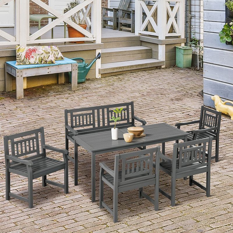 Outsunny 6pc Patio Dining Set Natural Wood Table， Chair， and Loveseat