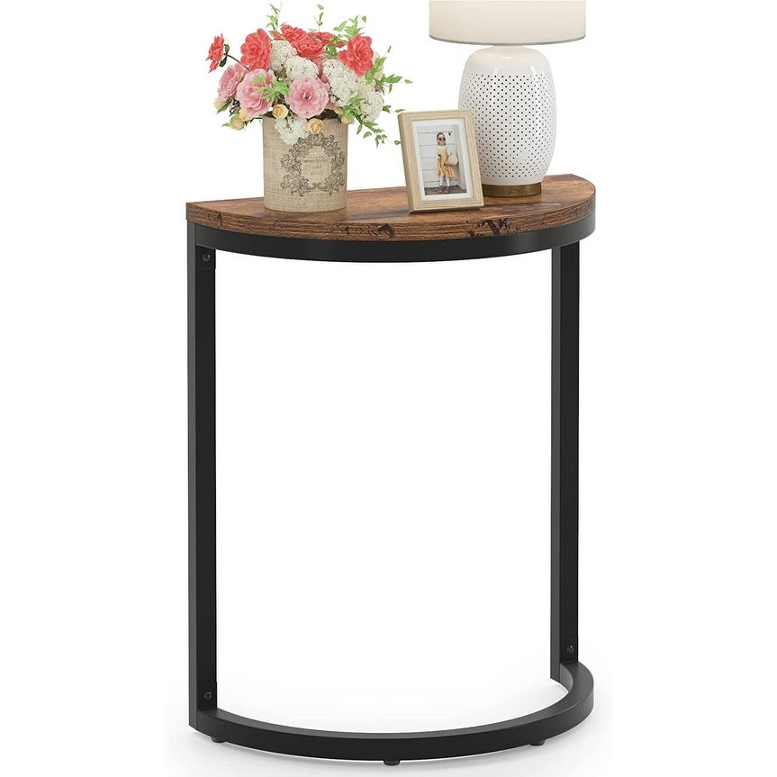 End Table Half Round， Narrow Side Table Slim C Table for Living Room