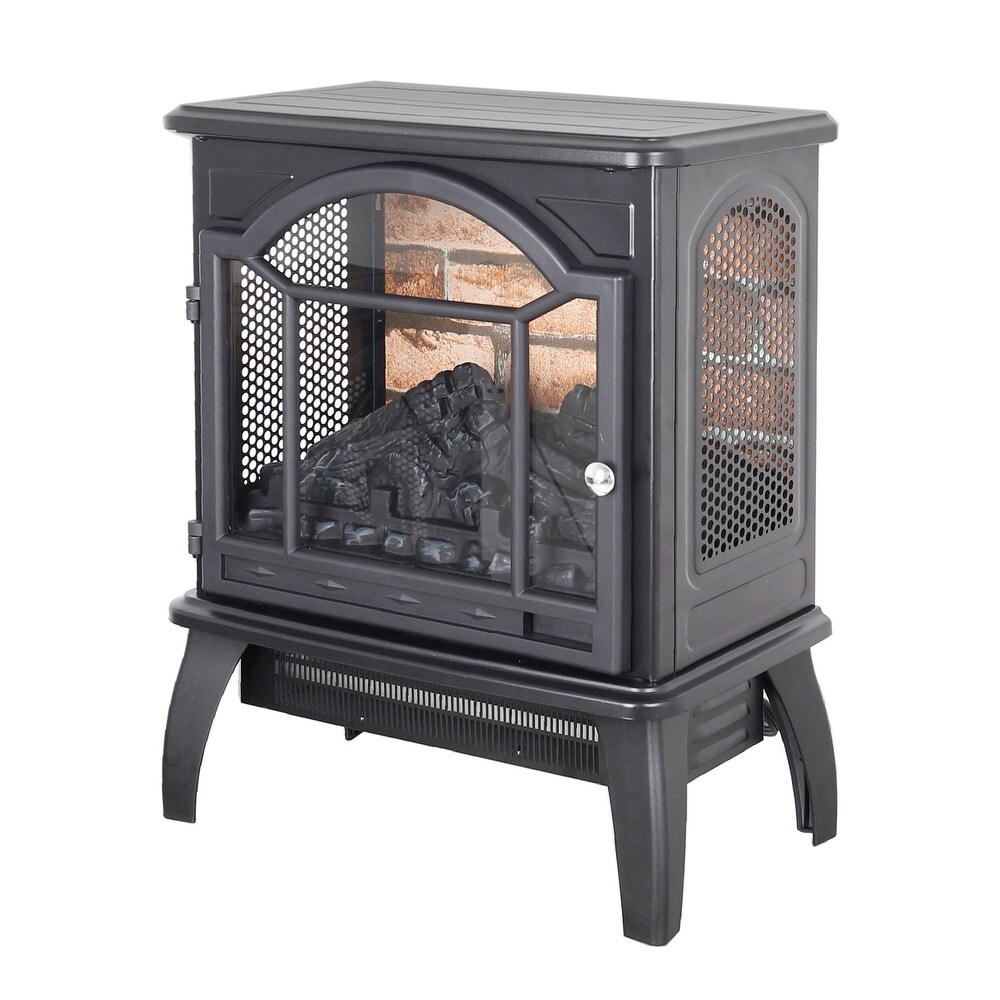 18 Inch Freestanding 3D Infrared Electric Fireplace Stove in Antique Black with Remote Control   18\