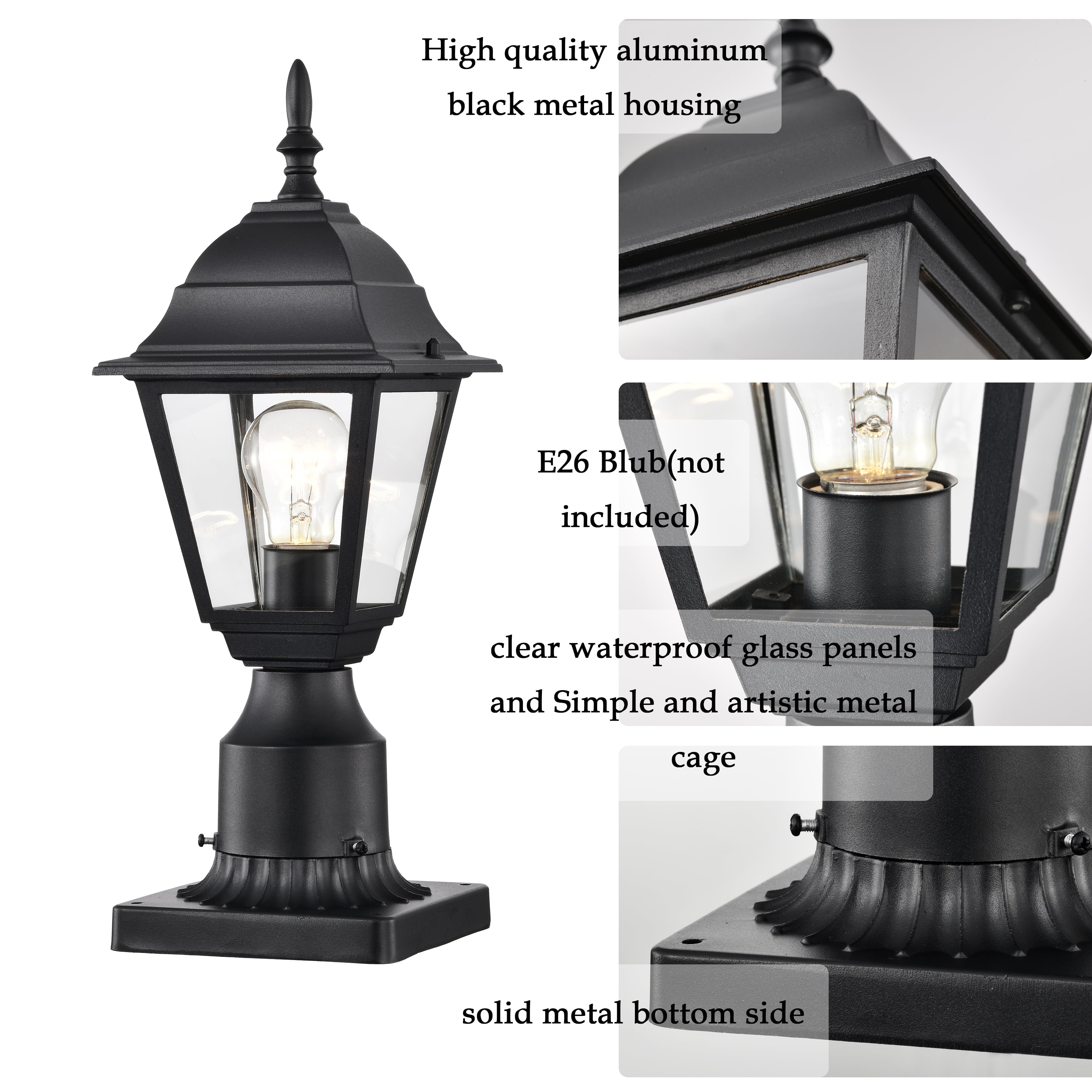 Ashop Outdoor Post Light 2 Pack Pole Lantern Black Exterior Porch Fixtures for Patio Entryway with Pier Mount