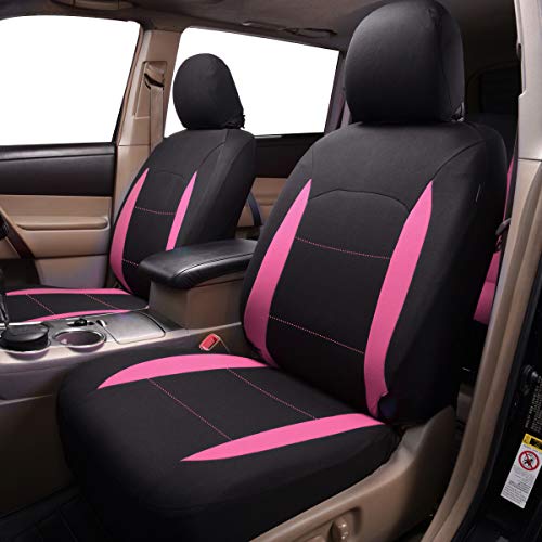 Flying Banner Car Seat Covers Full Set Front Seats and Rear Bench Polyester car seat Protectors Black Gray Purple airbag Compatible Rear Bench Split (Black Pink)