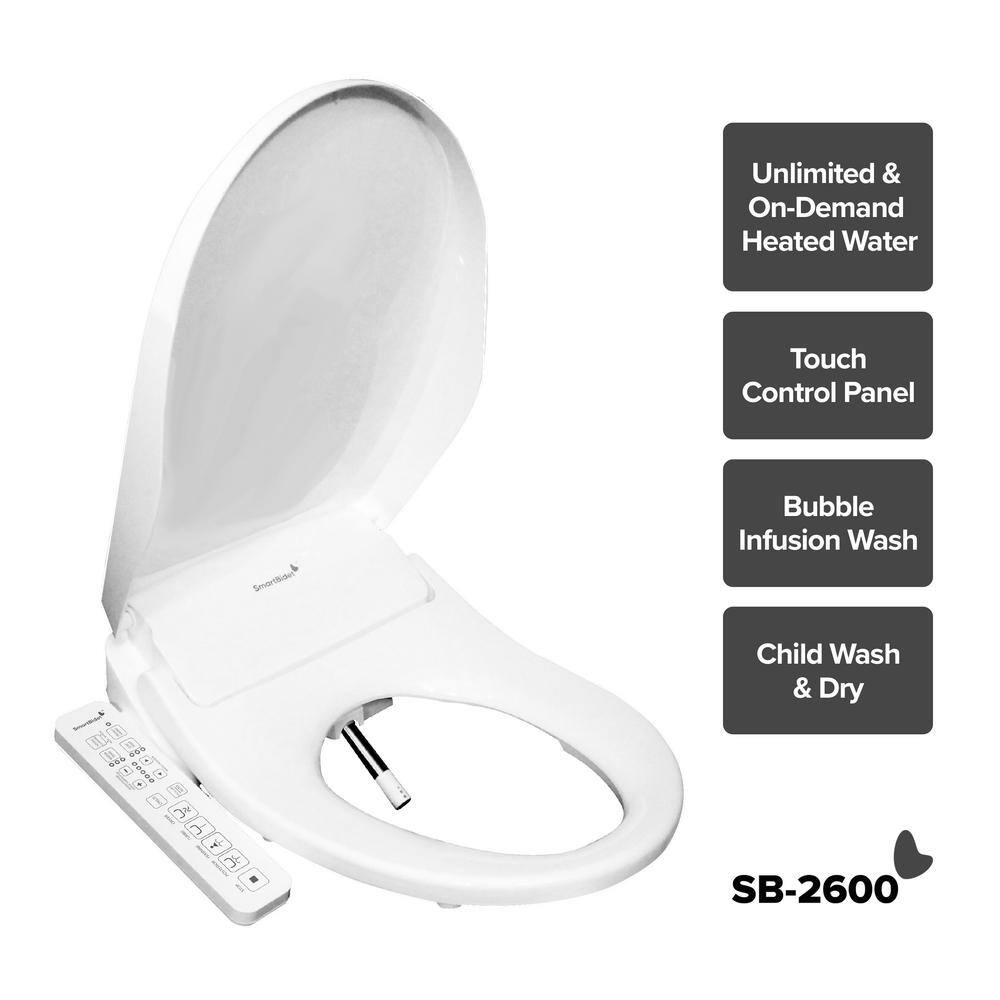 SmartBidet Electric Bidet Seat for Elongated Toilets with Unlimited Warm Water Touch Control Panel Turbo Wash in White SB-2600