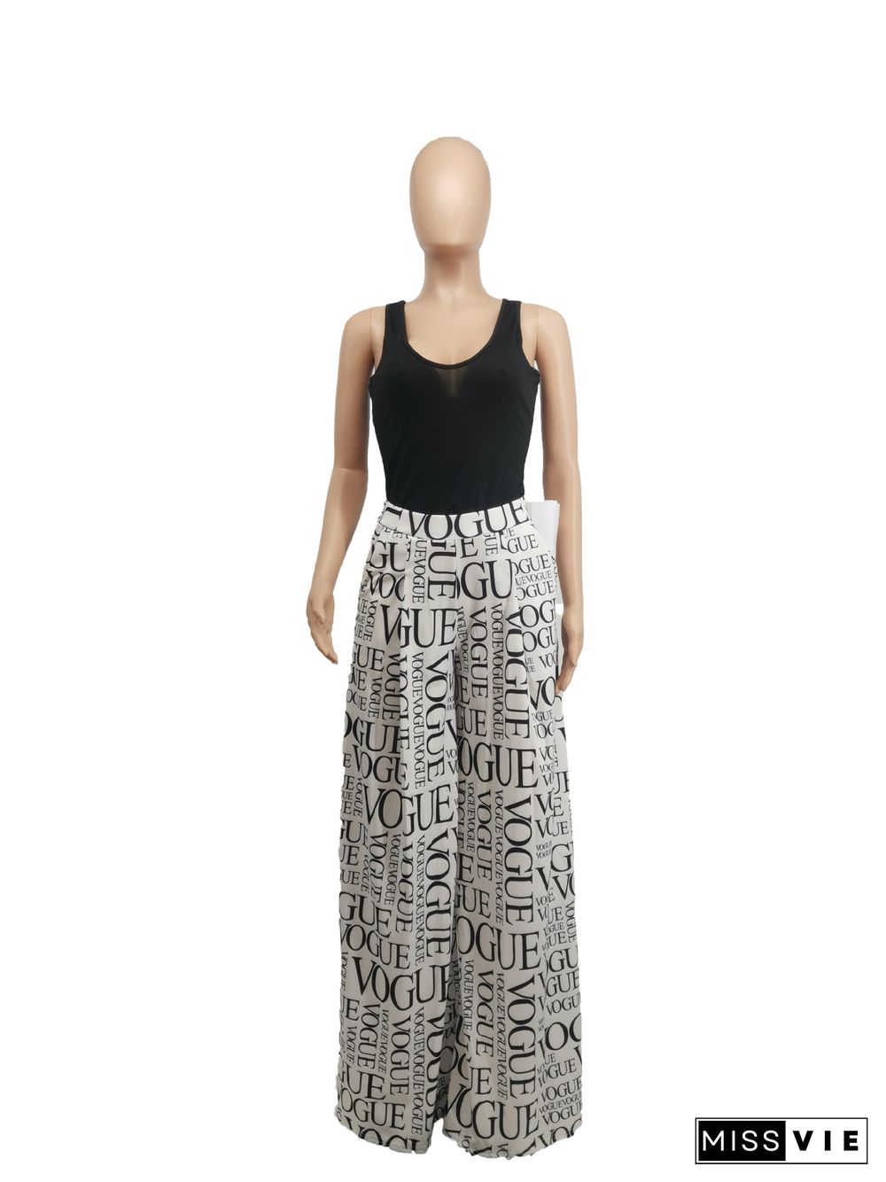 Women Casual High Waist Loose-Fitting Print Wide Leg Pants