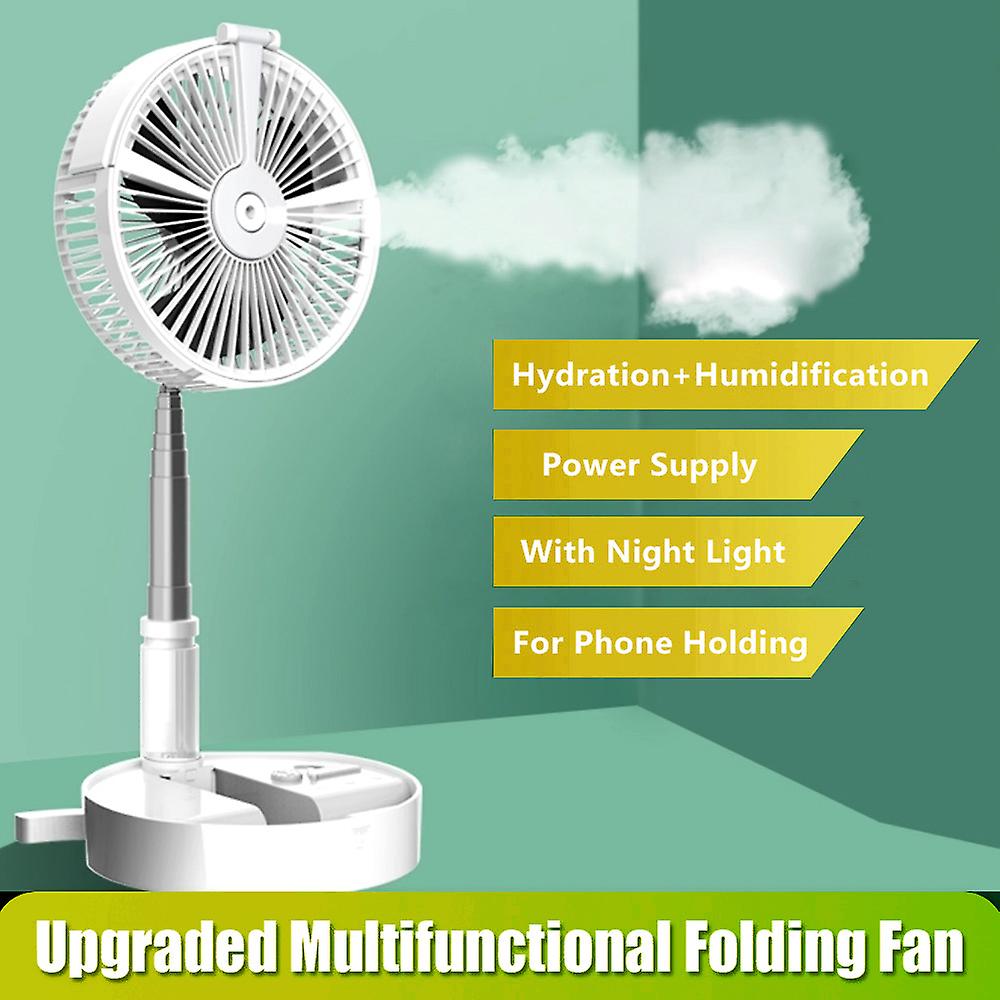 H9 Portable Folding Hydrating Fan Usb Electric Fan Multifunctional Humidifying Water Spray Fan Rechargable Desk Floor Fan With Night Light White