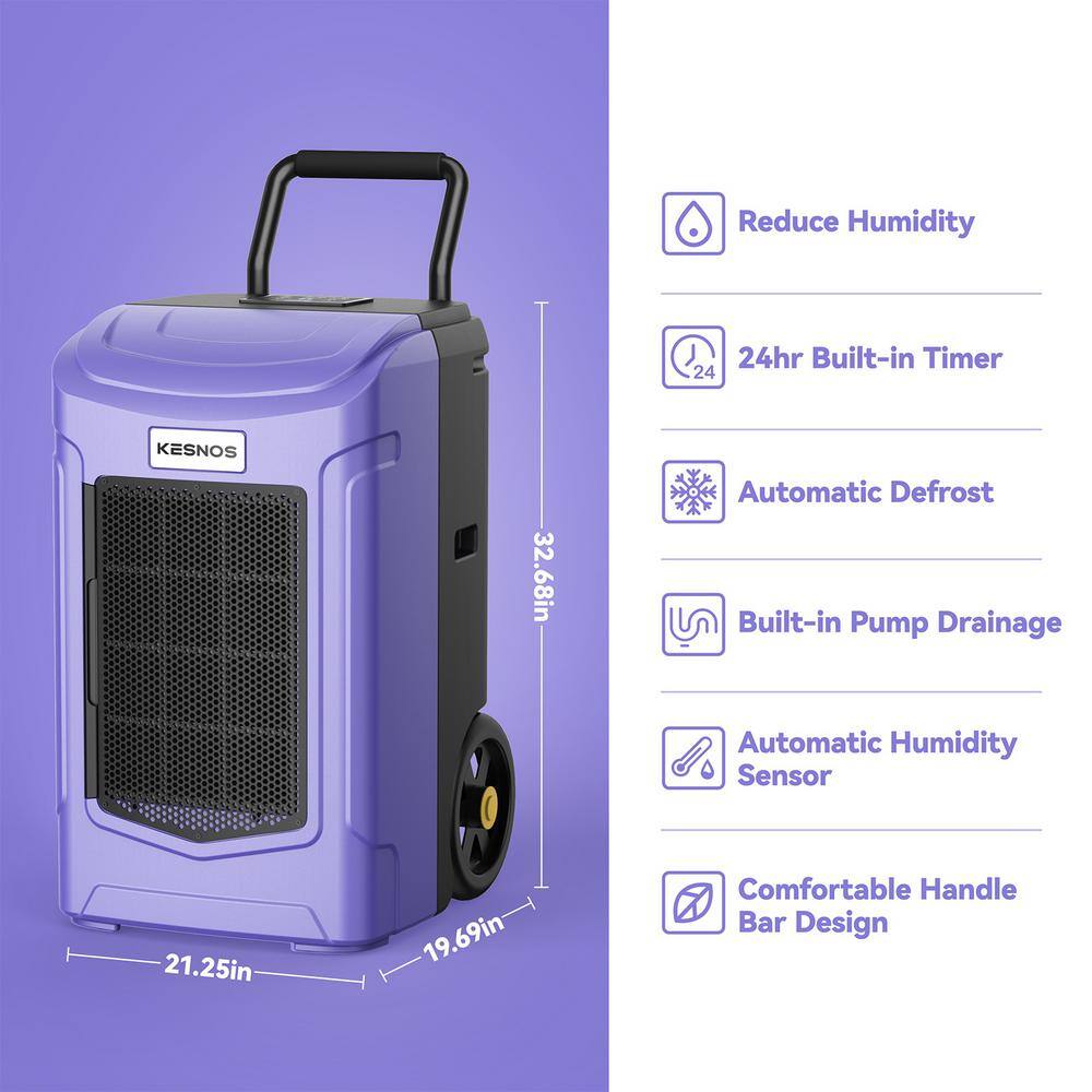 KESNOS 180-Pint Large Commercial Dehumidifier for Rooms or Basements up to 7000 sq. ft. With Pump Tank Purple HDCXPDGT701BC-1