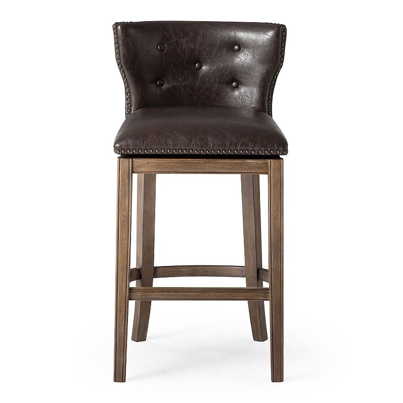 Maven Lane Hugo Bar Stool In Walnut Finish With Marksman Saddle Vegan Leather