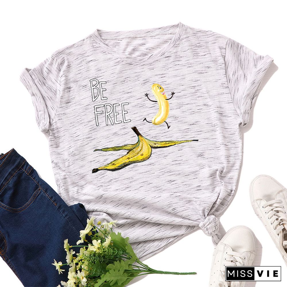 JCGO Summer Cotton Women T Shirt Fashion Short Sleeve Funny Free Banana Print Ladies Tee Shirt Tops Casual O-Neck Female T-shirt