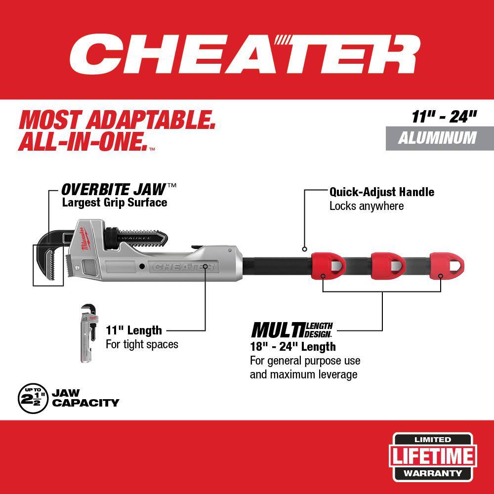 MW 10 in. Aluminum Pipe Wrench with Power Length Handle with Al. Cheater Wrench (2-Piece) 48-22-7213-48-22-7318