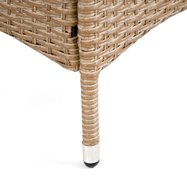 Zaara Contemporary Compact Wicker and Glass Top Outdoor End Table by MandL Co.