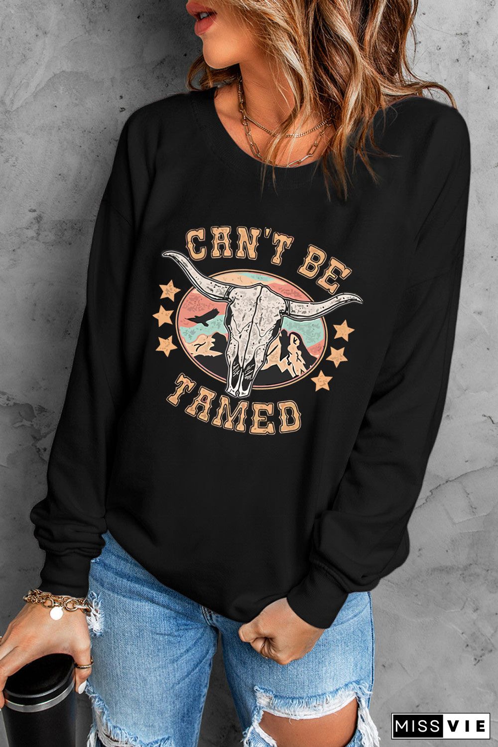 Black Can'T Be Tamed Ox Head Graphic Sweatshirt