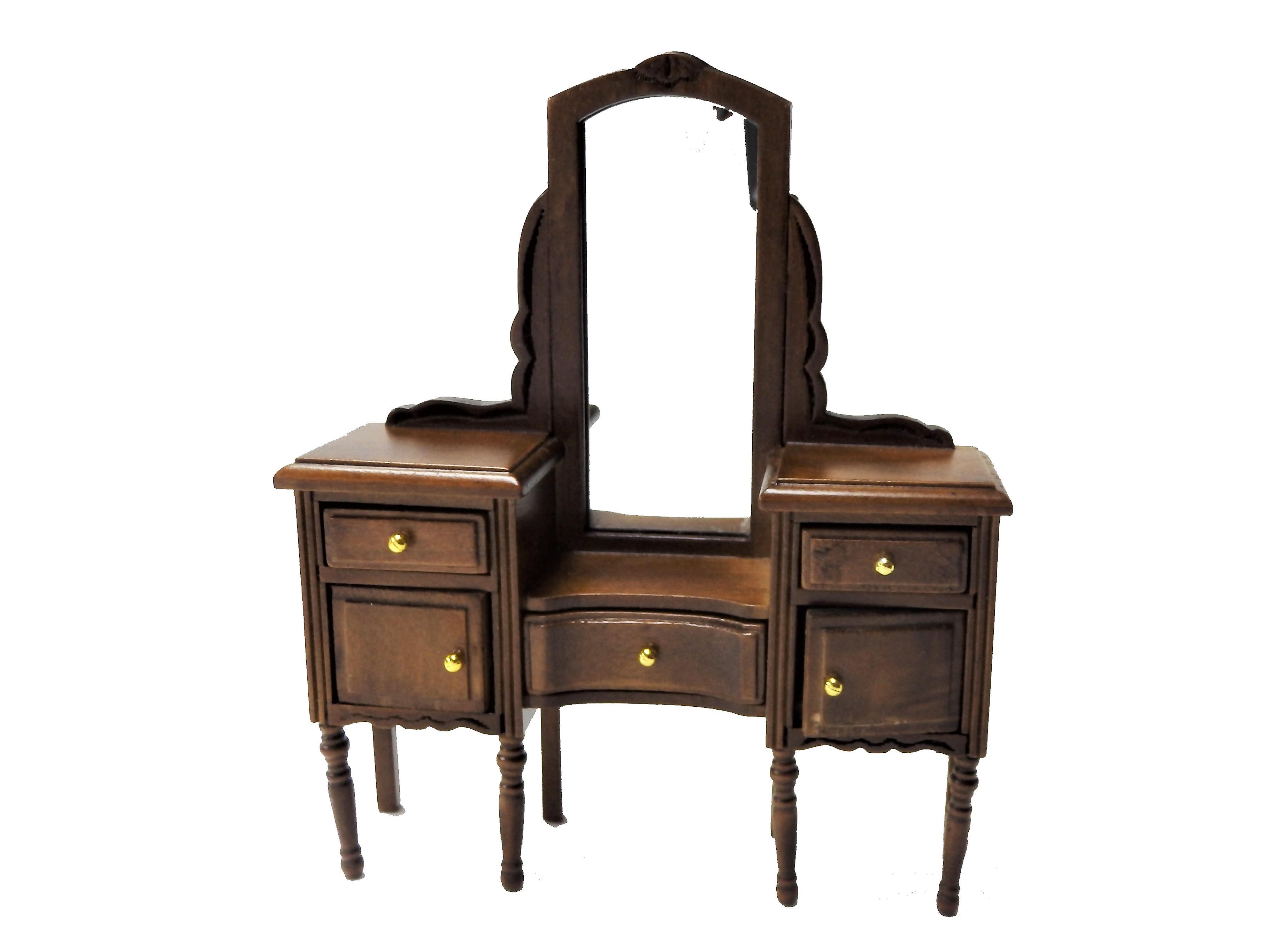 Dolls House Walnut Vanity Dressing Table Miniature Bedroom Furniture