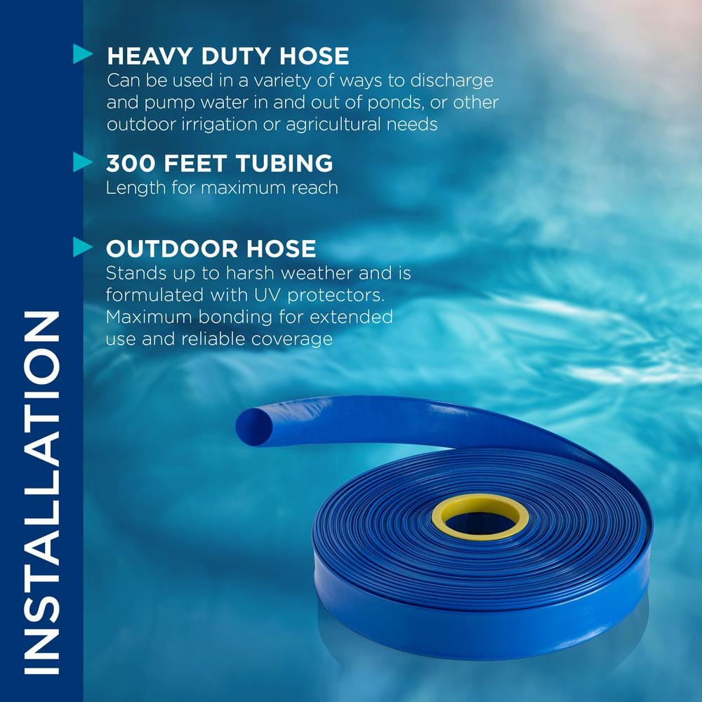 Alpine Corporation 3 in. Diameter x 300 ft. Heavy Duty PVC Lay Flat Water Discharge and Backwash Hose for Draining Pools, Ponds and More FDH300