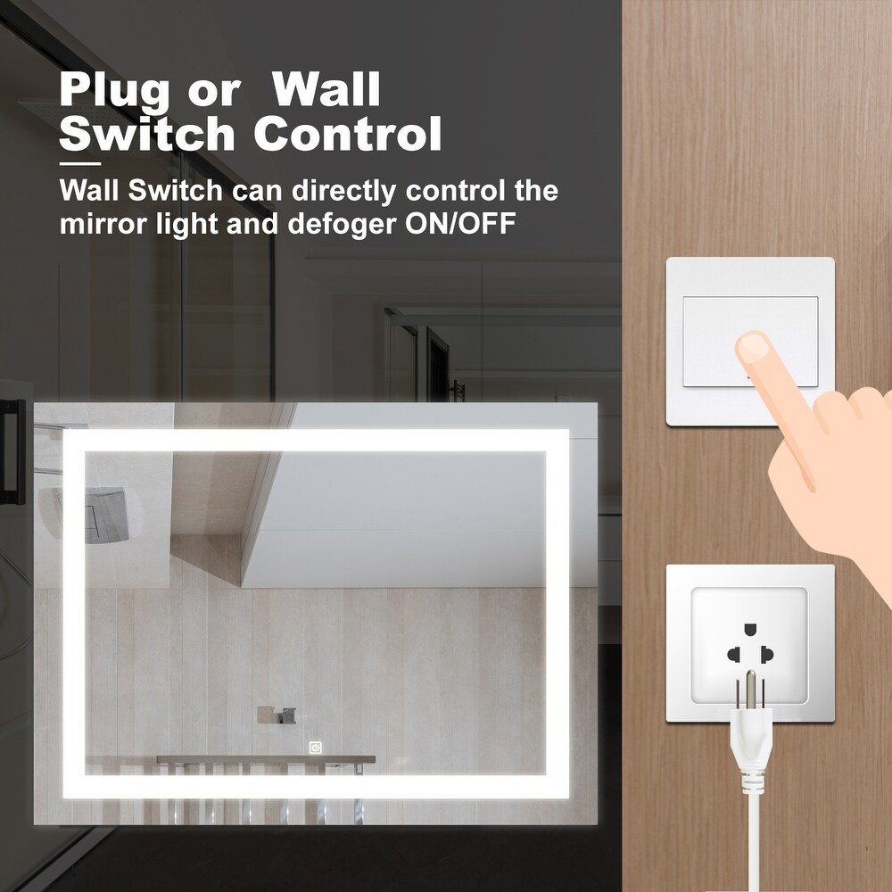 Anti Fog Led Light Bathroom Vanity Mirror with Brightness Adjustment Dimmable Touch Wall Switch Control