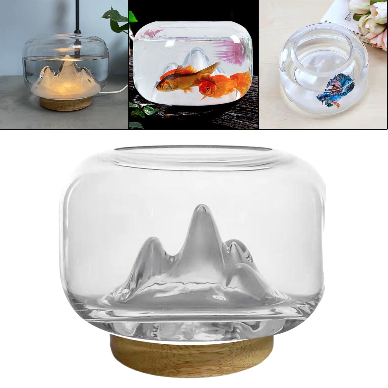 Fish Rockery Bowl Glass Aquarium Tank Light Goldfish for Garden Office Decor