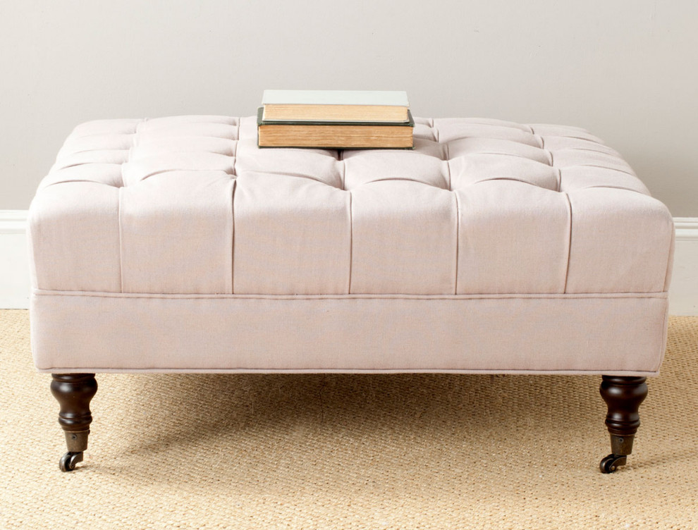 Alyssa Cocktail Tufted Ottoman Taupe   Traditional   Footstools And Ottomans   by Peachtree Fine Furniture  Houzz