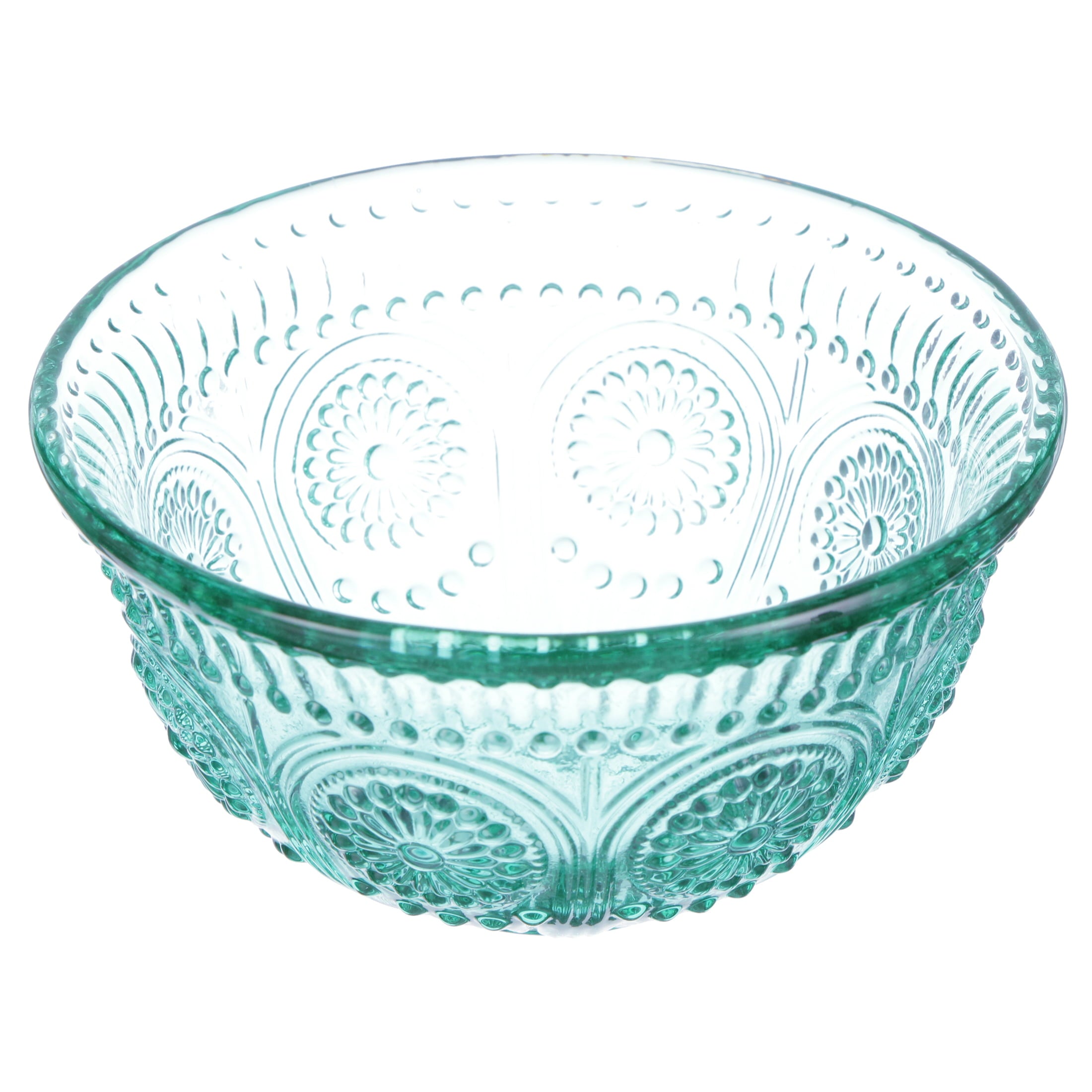 The Pioneer Woman Adeline 4-Piece 13-Ounce Embossed Glass Bowl Set， Teal