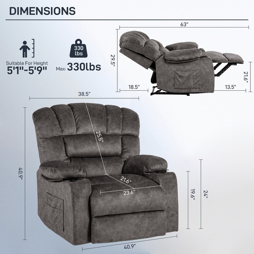 Oversized Recliner Chair Sofa with Massage and Heating